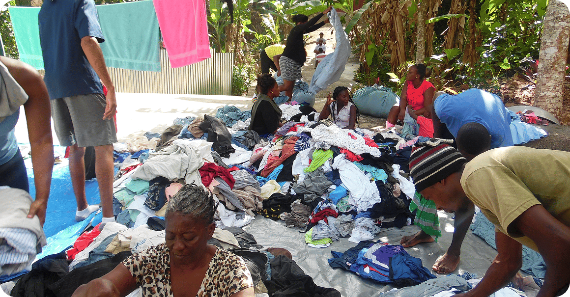 Our Meraki Team gathers clothing supplies.