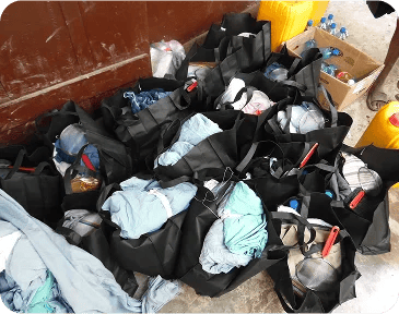 Our Meraki Team gathering clothing supplies.